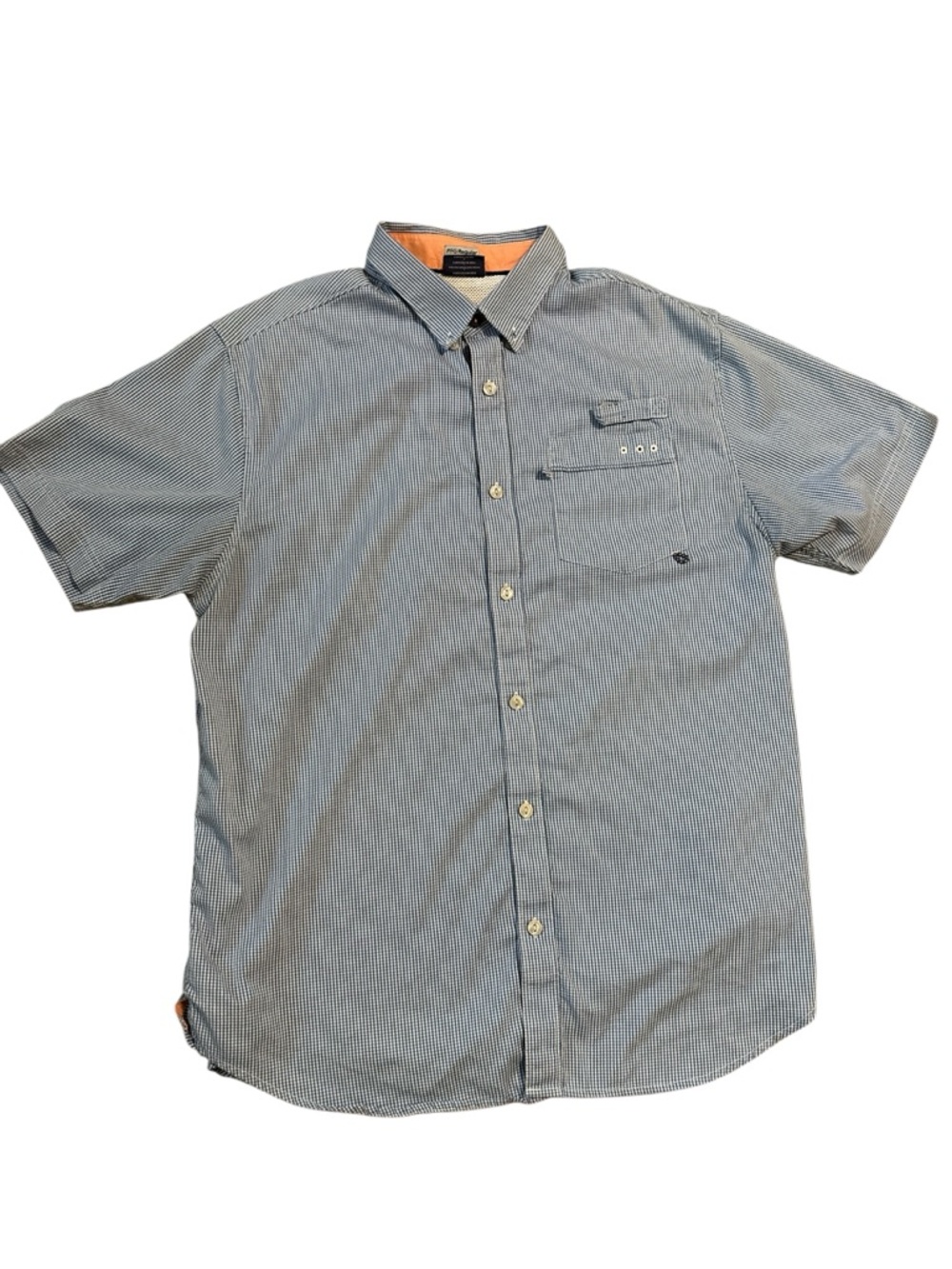 Columbia PFG Men's Short-Sleeve Camp Fishing Shirt in Micro Check Blue and White